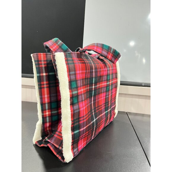 Victorias Secret Plaid & Shearling Tote Bag Flannel Feel Soft Holiday - Picture 7 of 7